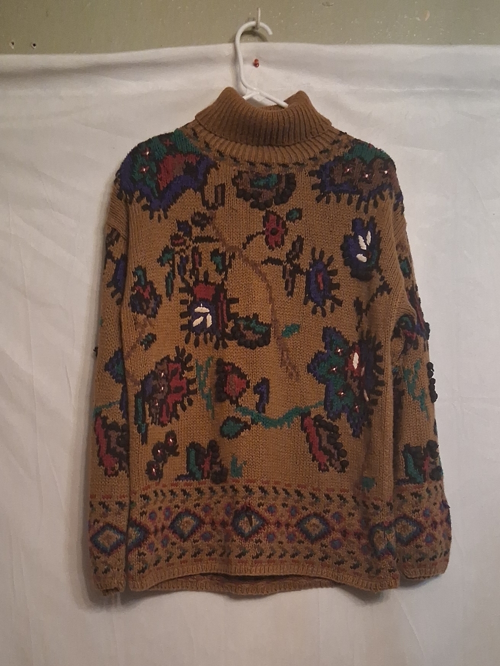Pronto Moda Cozy Floral Mock Neck Sweater - Camel Size M